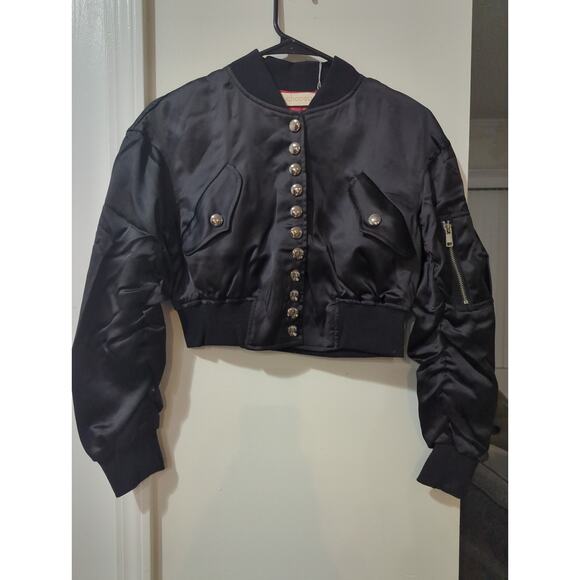 Choosy Satin Bomber Jacket Black Size 2 NWT - Picture 2 of 4